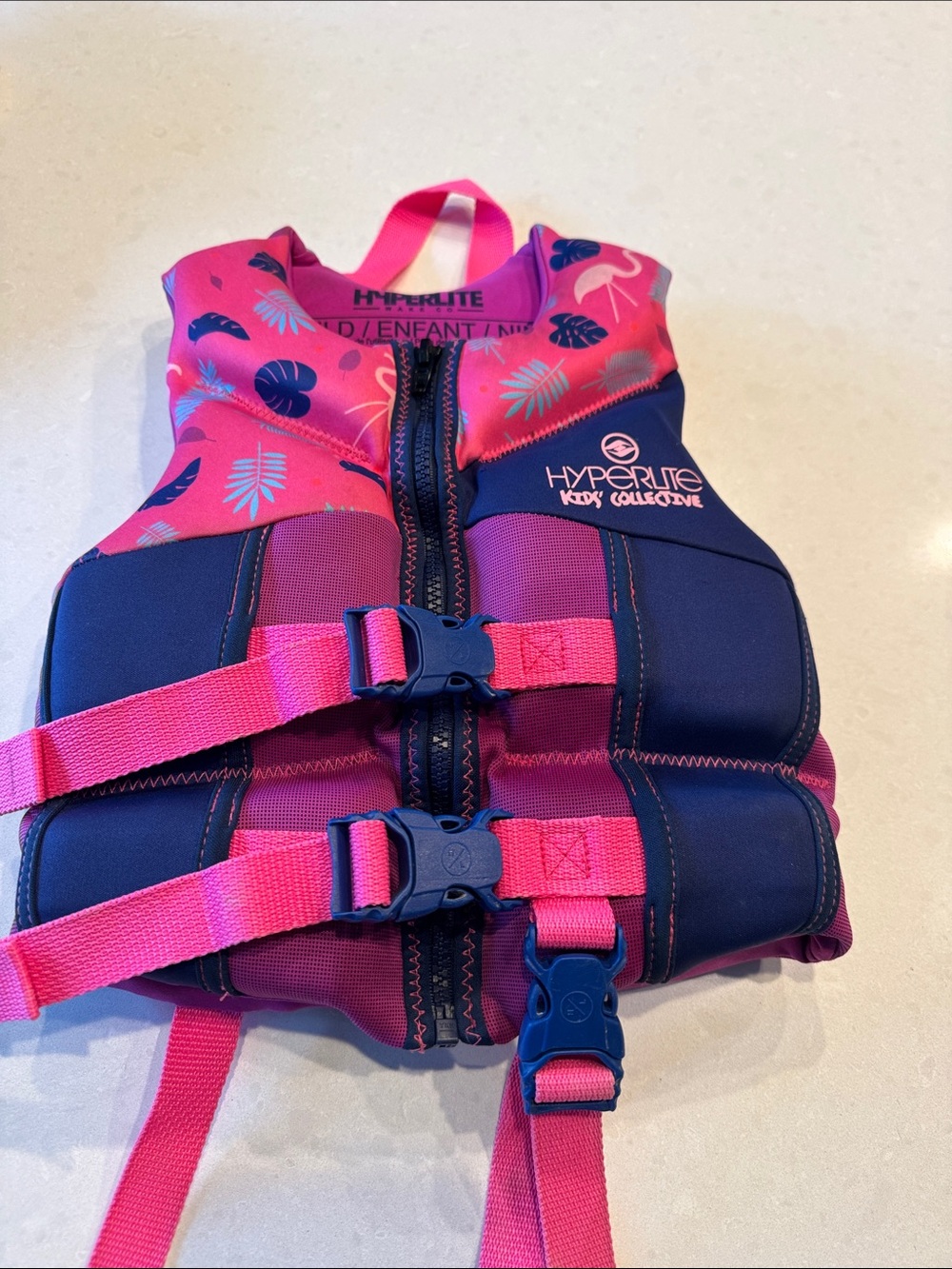 Hyperlite Kids' Navy and Pink Neoprene Life Jacket